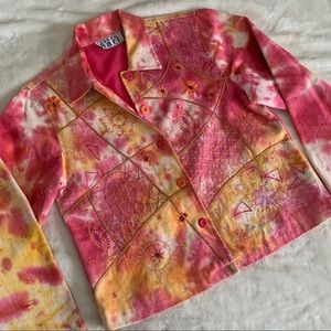 Y2K Tie Dye Embroidered Denim Jacket, size L 💗